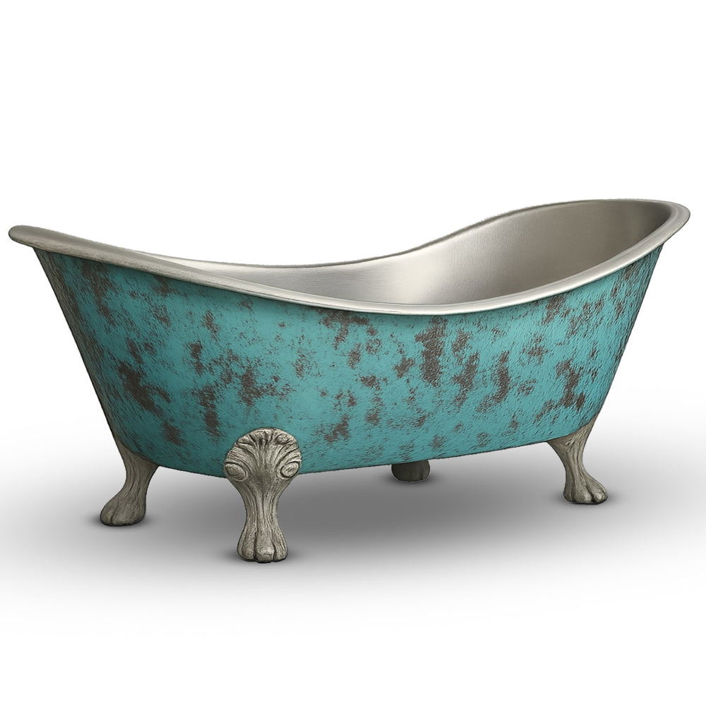 Clawfoot Copper Bathtub Verdigris Patina Exterior & Tin Interior Double Slipper
