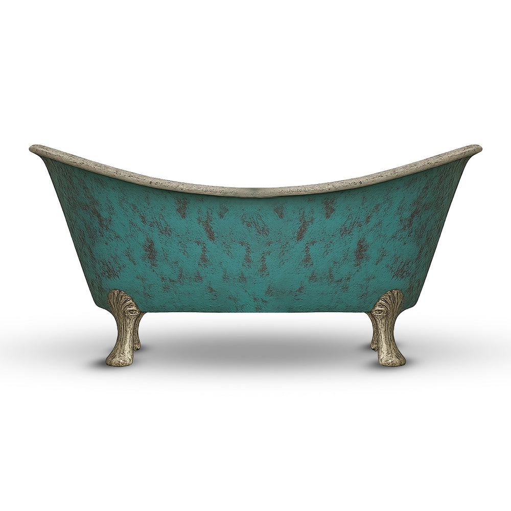Clawfoot Copper Bathtub Verdigris Patina Exterior & Tin Interior Double Slipper