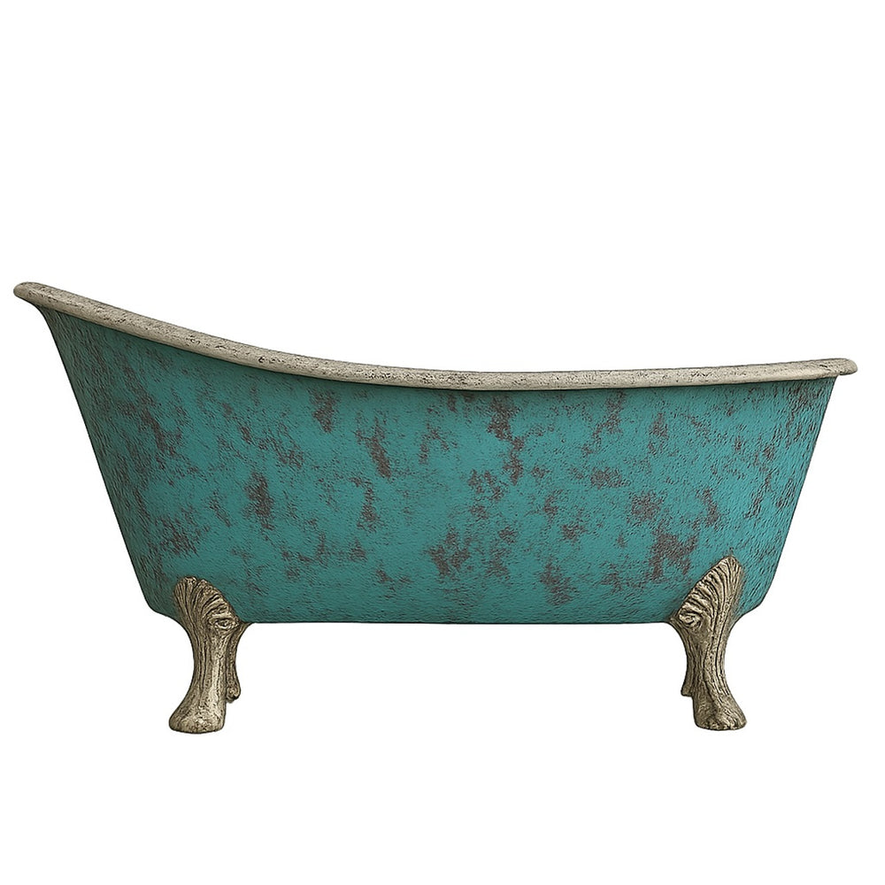 Clawfoot Copper Bathtub Verdigris Patina Exterior & Tin Interior Single Slipper