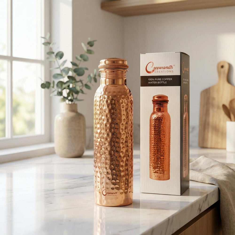 Copper Water Bottle Hammered Polish Finish