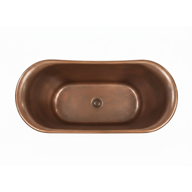 Straight Base Copper Bathtub Hammered Antique Finish Interior & Blue Green Patina Exterior Finish