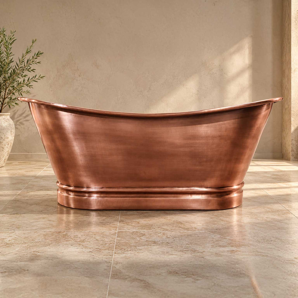 Flat Rim Freestanding Copper Bathtub Smooth Plain Medium Antique Finish Interior & Exterior