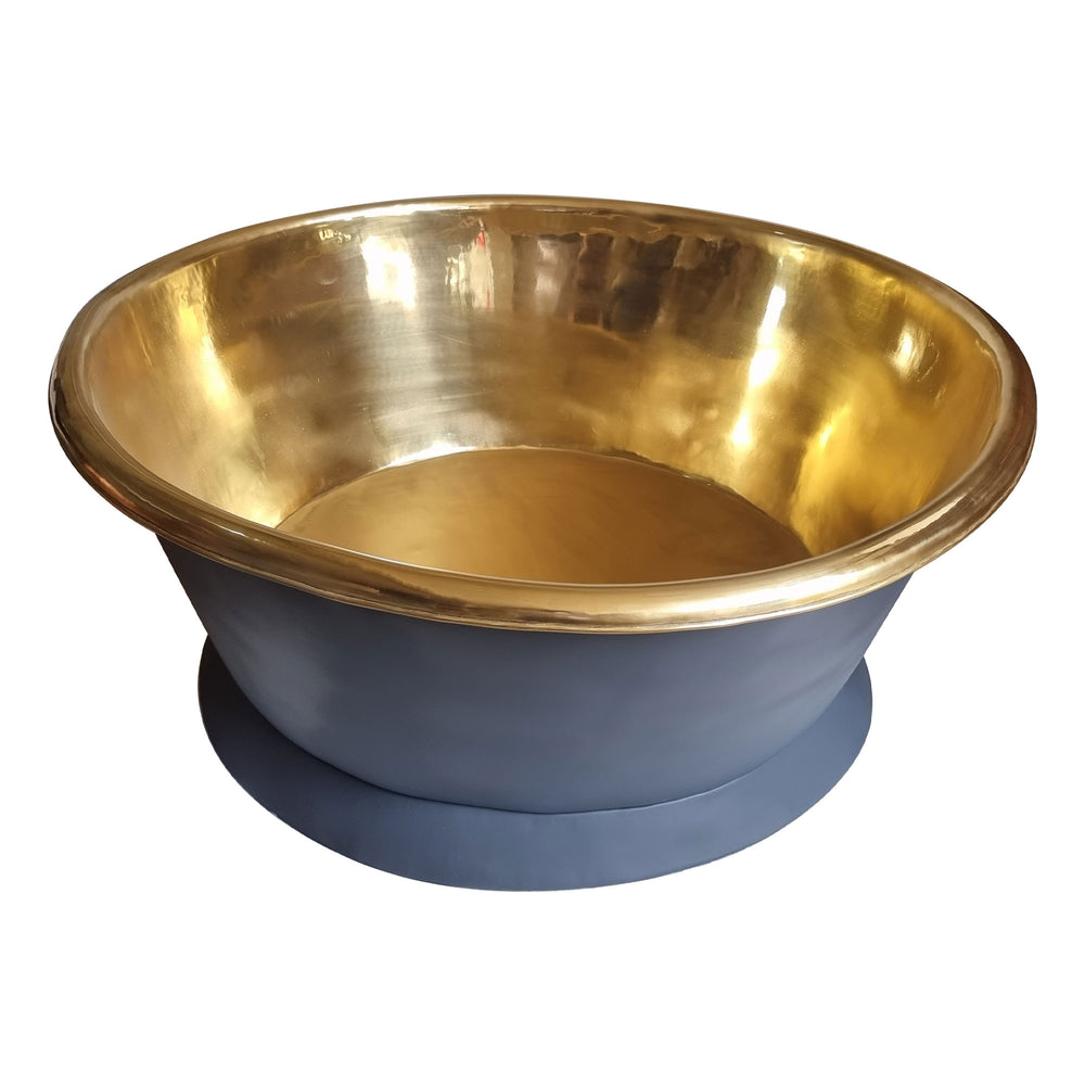 Round Brass Bathtub Matt Black Exterior & Polish Brass Interior