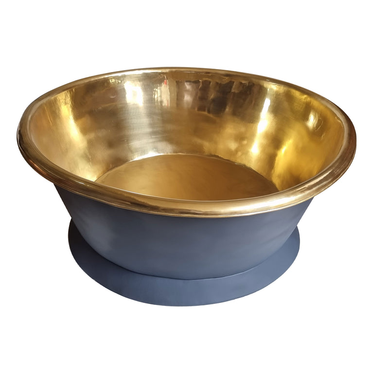 Round Brass Bathtub Matt Black Exterior & Polish Brass Interior