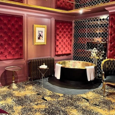 Round Brass Bathtub Matt Black Exterior & Polish Brass Interior