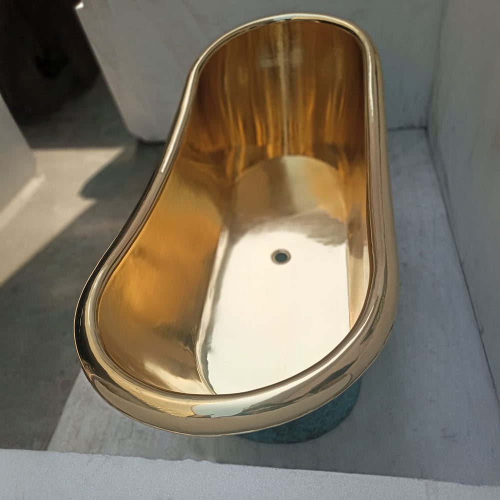 Slanting Base Brass Bathtub Polished Brass Inside & Patina Outside