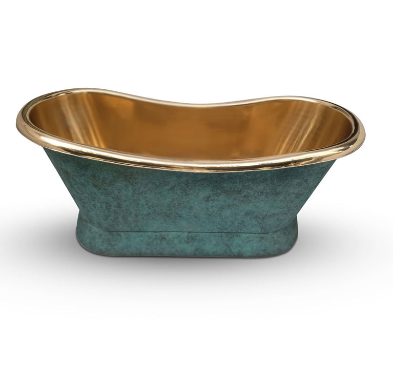 Slanting Base Brass Bathtub Polished Brass Inside & Patina Outside