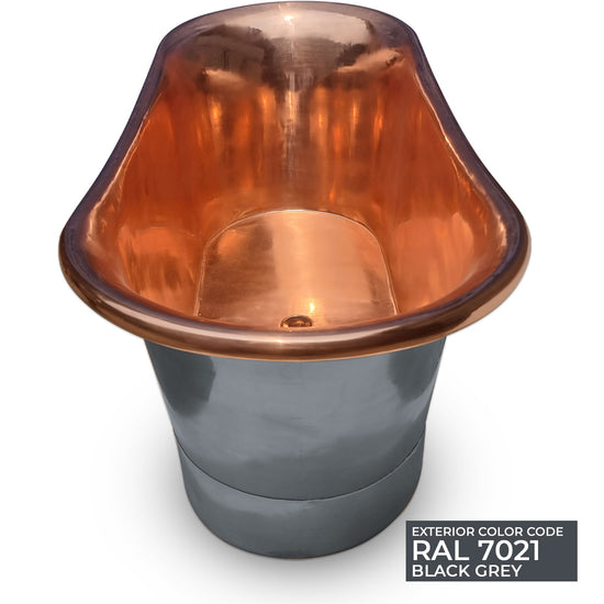 Straight Base Copper Bathtub Polished Copper Interior & RAL7021 Black Grey Exterior