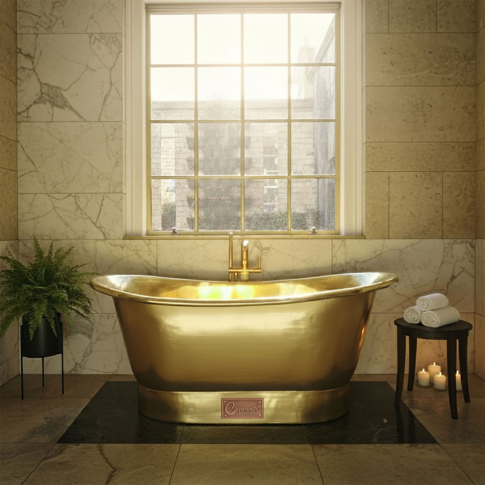 Straight Base Brass Bathtub Full Polished Brass Finish