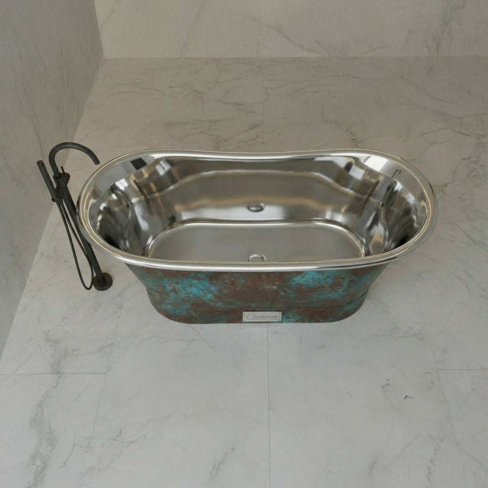 Straight Base Stainless Steel Bathtub Weathered Patina Exterior Finish
