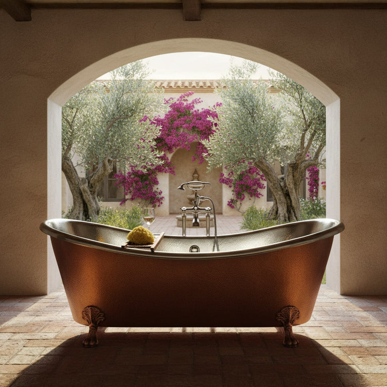 Copper Clawfoot Tub Nickel Interior Antique Hammered Copper Exterior Double Slipper