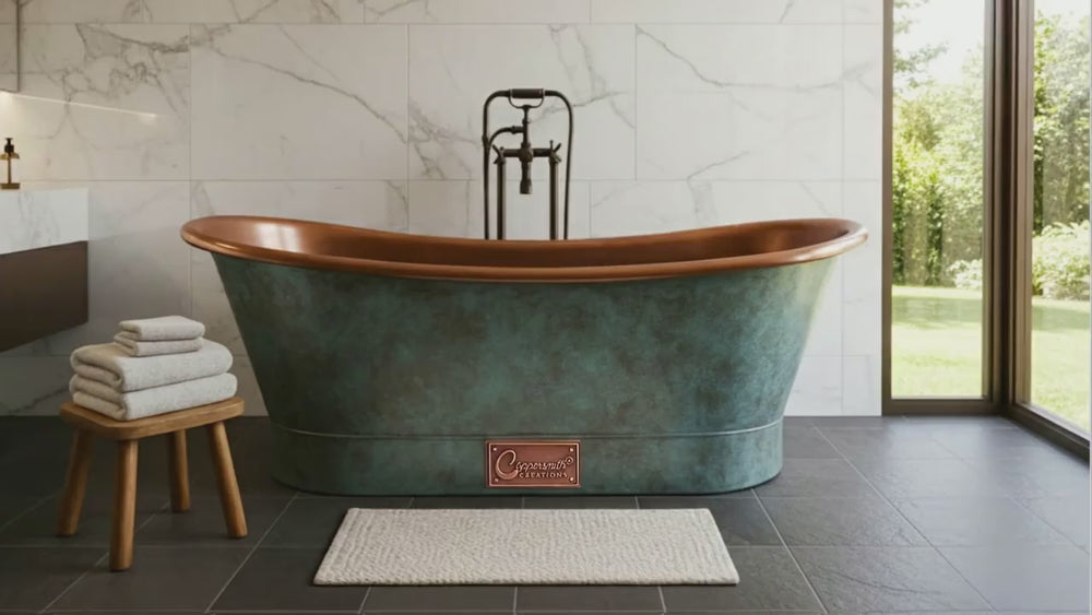 Straight Base Copper Bathtub Blue-Green Patina 1900mm