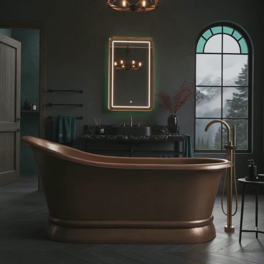 Hammered Copper Single Slipper Tub with Smooth Round Pedestal Base