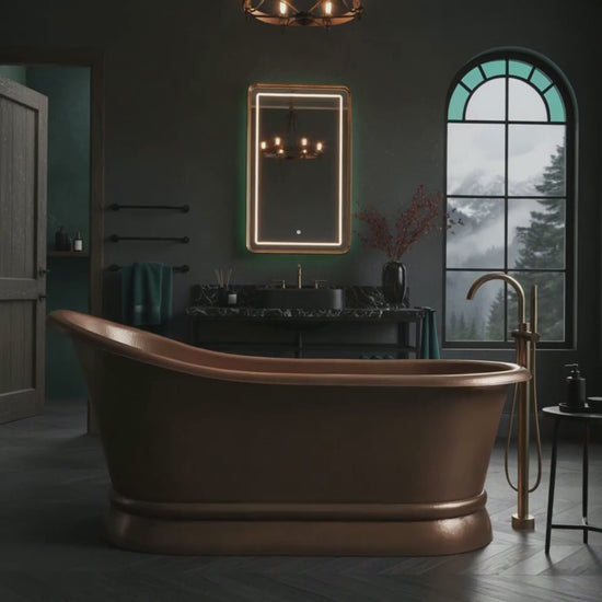 Hammered Copper Single Slipper Tub with Smooth Round Pedestal Base