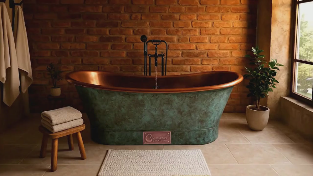 Straight Base Copper Bathtub Blue-Green Patina 1900mm