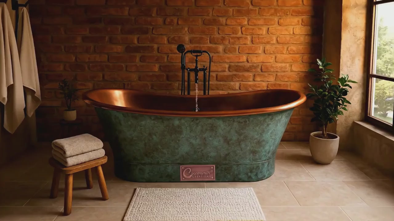 Straight Base Copper Bathtub Blue-Green Patina 1900mm