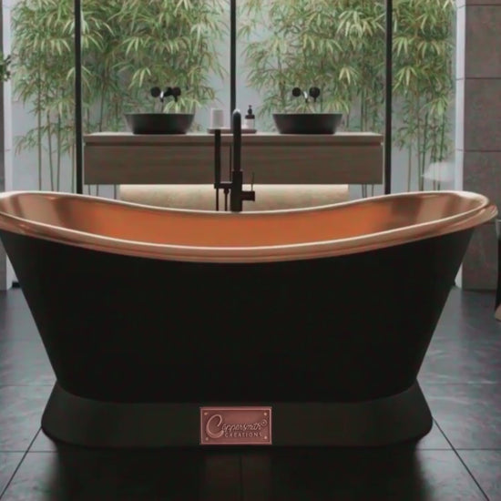 Slanting Base Copper Bathtub Full Black Exterior