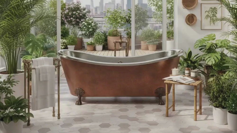 Copper Clawfoot Tub Nickel Interior Antique Hammered Copper Exterior Double Slipper