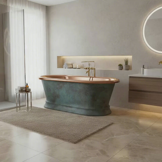 Pedestal Copper Bathtub Patina Exterior & Polished Copper Interior