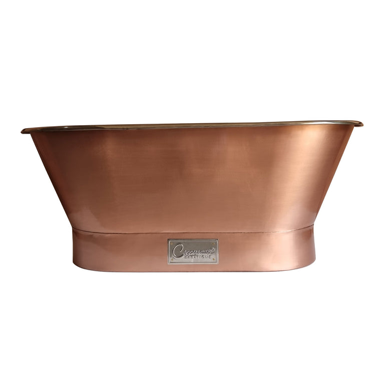 Straight Base Copper Bathtub Brushed Copper Exterior & Polished Nickel Interior