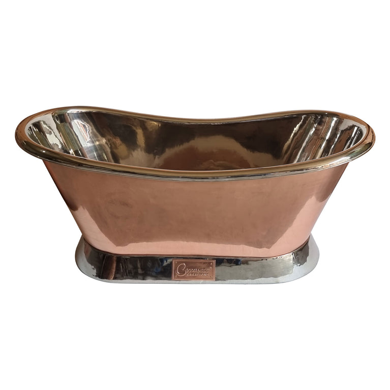 Slanting Base Copper Bathtub Nickel Inside & on Base