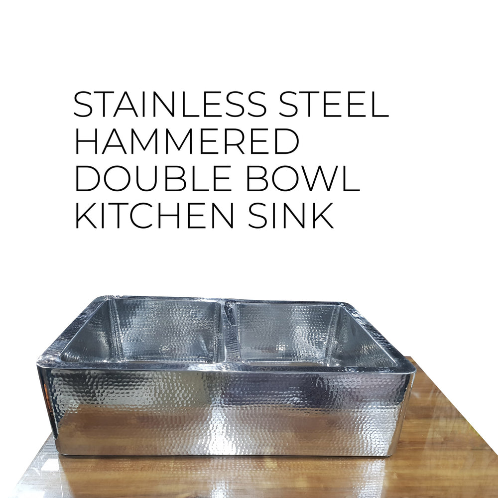 Double Bowl Stainless Steel Kitchen Sink Hammered Front Apron