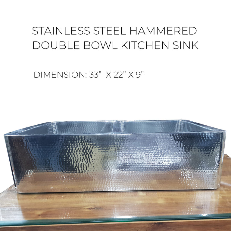 Double Bowl Stainless Steel Kitchen Sink Hammered Front Apron