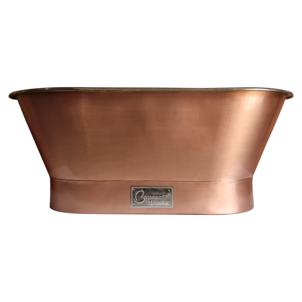 Straight Base Copper Bathtub Brushed Copper Exterior & Polished Nickel Interior