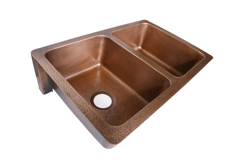 Double Bowl Vine Design Front Apron Copper Kitchen Sink