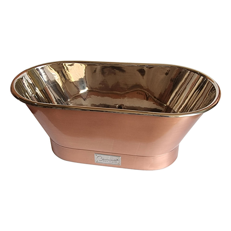 Straight Base Copper Bathtub Brushed Copper Exterior & Polished Nickel Interior