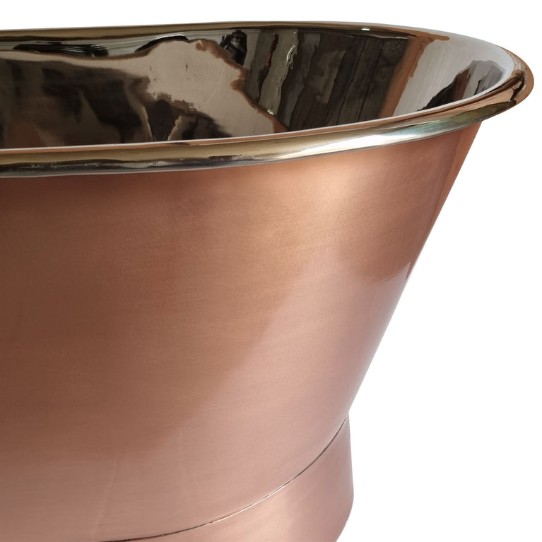 Straight Base Copper Bathtub Brushed Copper Exterior & Polished Nickel Interior