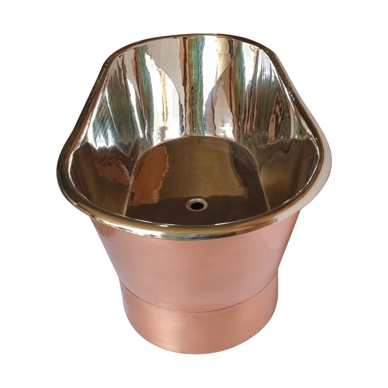 Straight Base Copper Bathtub Brushed Copper Exterior & Polished Nickel Interior