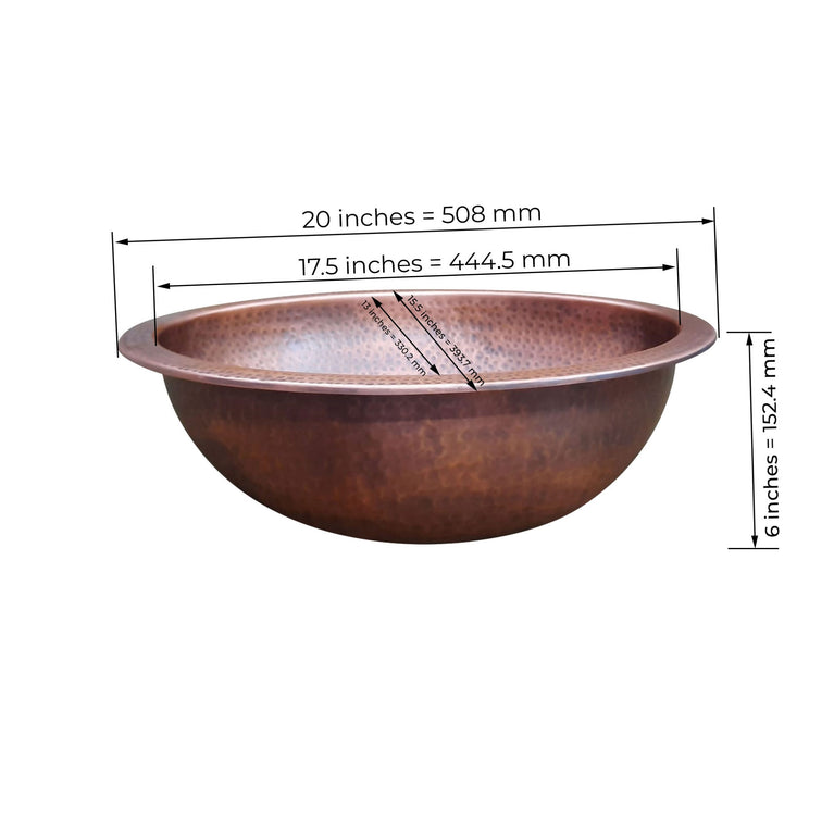 Oval Copper Sink 20 x 15.50 x 6 inch