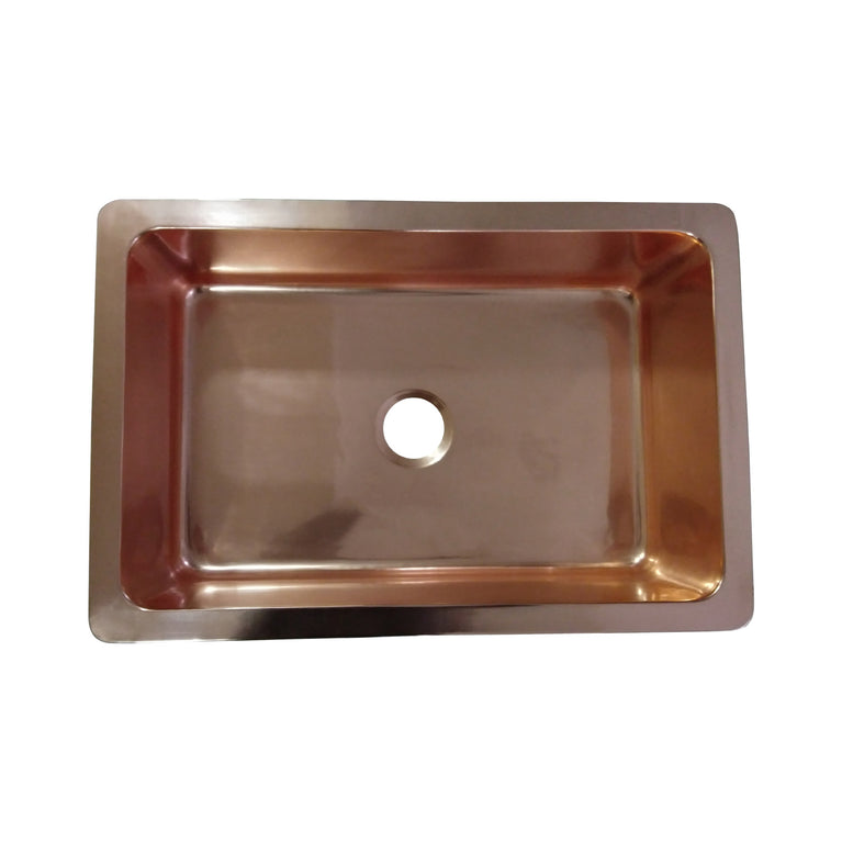 Single Bowl Copper Kitchen Sink Front Apron Smooth