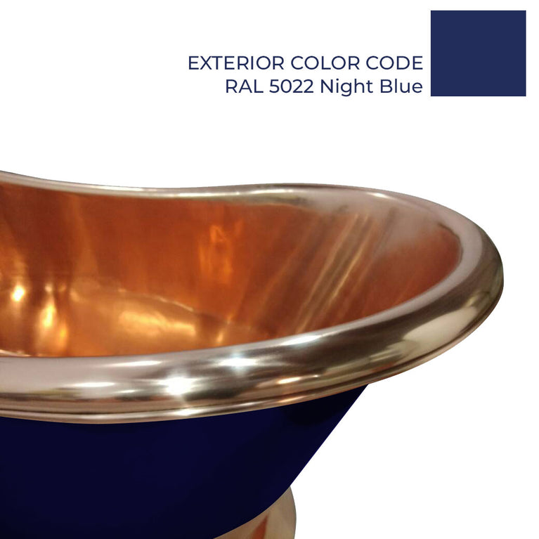 Slanting Base Copper Bathtub Copper Interior & on Base RAL5022 Night Blue Exterior