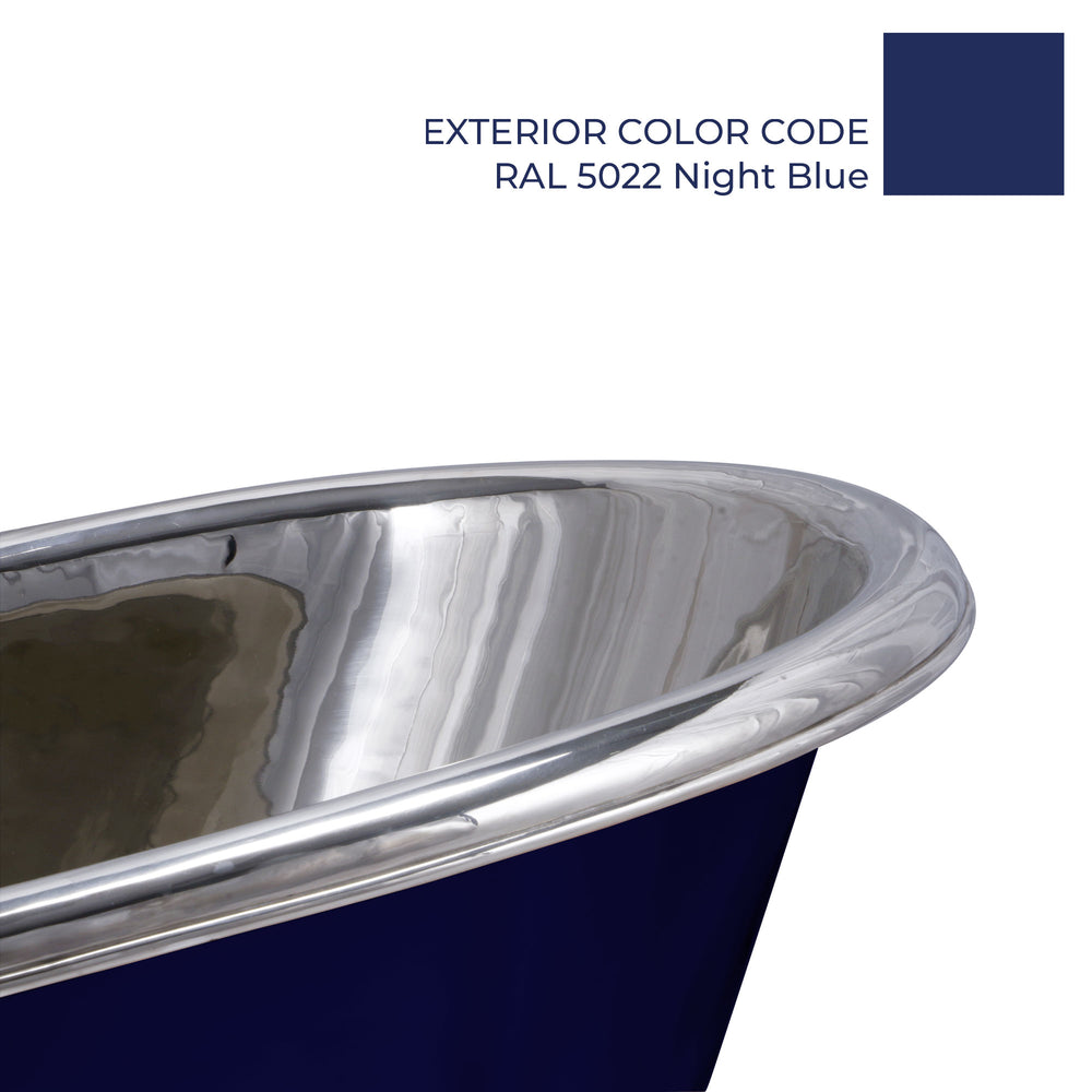 Slanting Base Copper Bathtub Nickel Inside & on Base RAL5022 Night Blue Outside