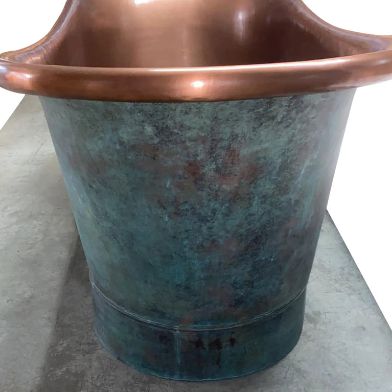 Copper Bathtub Copper Interior & Blue-Green Patina Exterior with Beading on Base